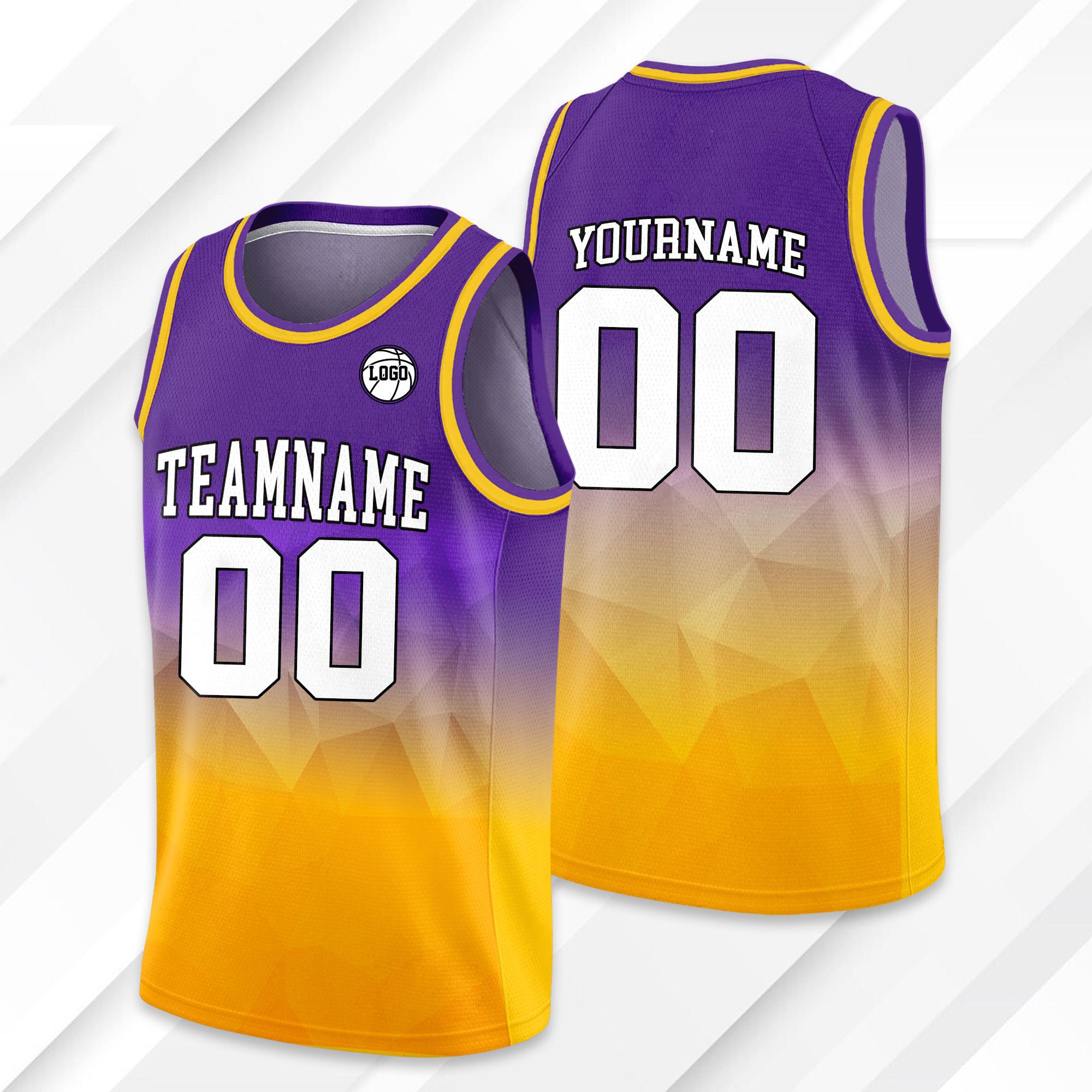 Personalized Basketball Jersey Tank Top Team Name & Number Logo For Adult Kid, Custom Gradient Purple Yellow Shirt Jersey For Basketball Fan