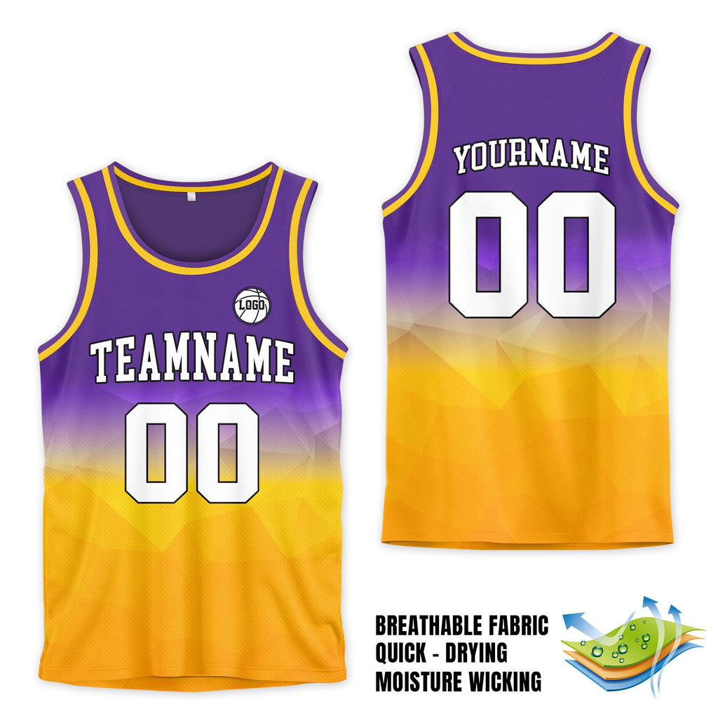 Personalized Basketball Jersey Tank Top Team Name & Number Logo For Adult Kid, Custom Gradient Purple Yellow Shirt Jersey For Basketball Fan