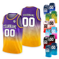 Personalized Basketball Jersey Tank Top Team Name & Number Logo For Adult Kid, Custom Gradient Purple Yellow Shirt Jersey For Basketball Fan