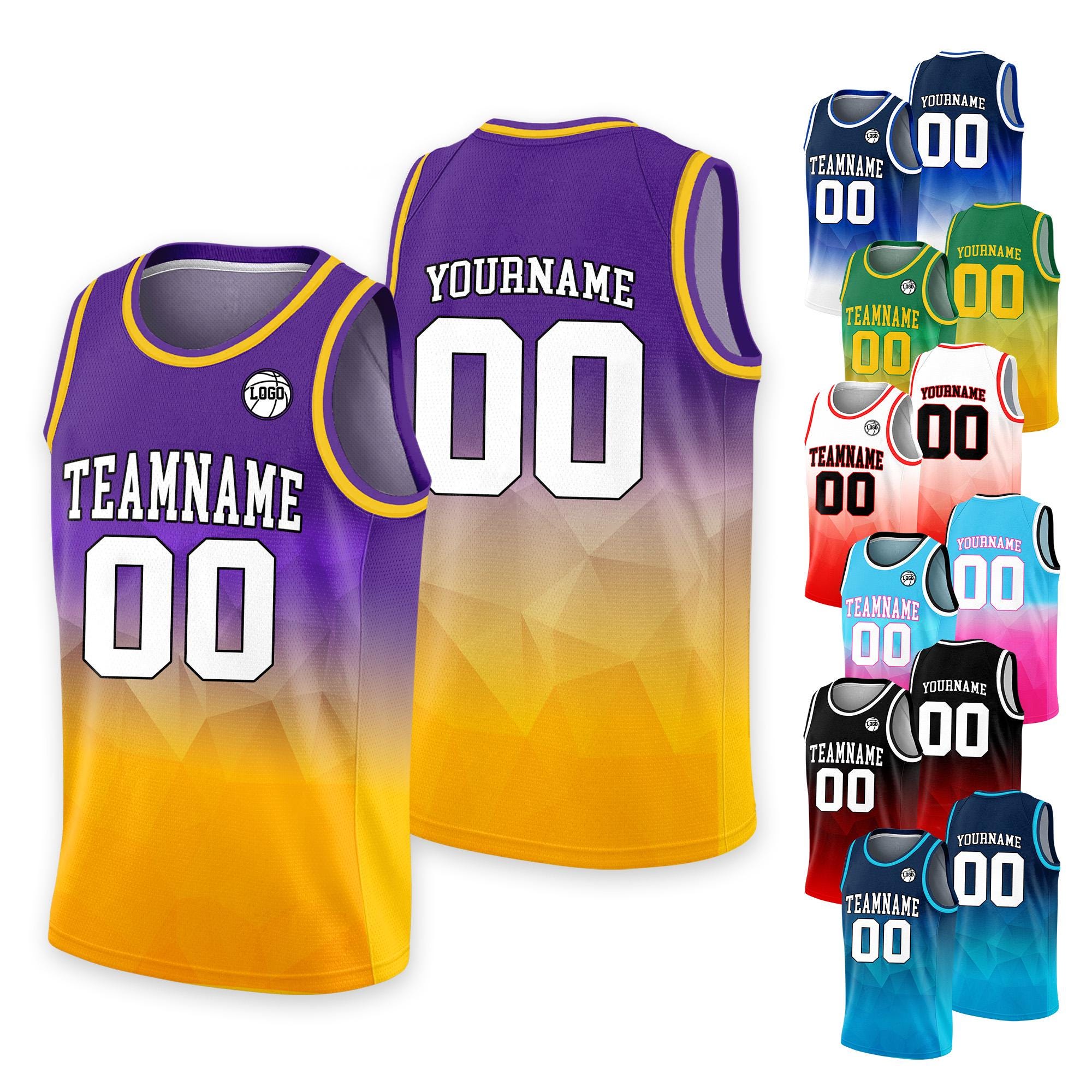 Personalized Basketball Jersey Tank Top Team Name & Number Logo For Adult Kid, Custom Gradient Purple Yellow Shirt Jersey For Basketball Fan