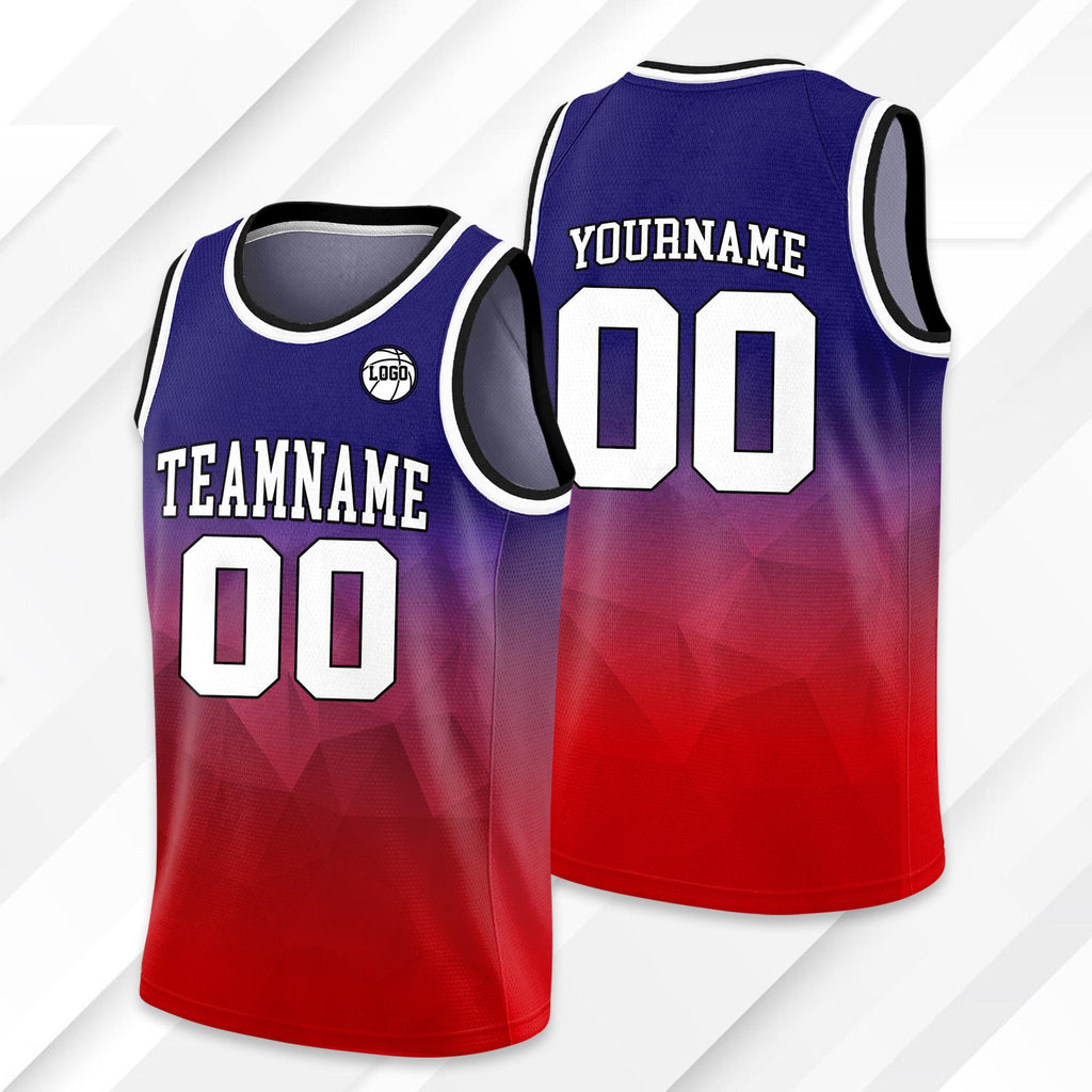 Personalized Basketball Jersey Tank Top Team Name Number Logo For Adult Kid Youth, Custom Gradient Red Navy Shirt Jersey For Basketball Fan