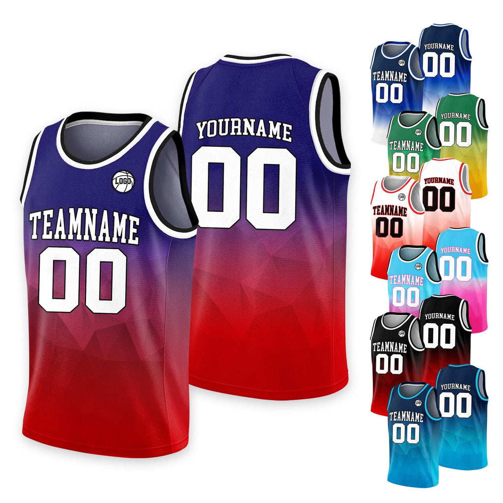 Personalized Basketball Jersey Tank Top Team Name Number Logo For Adult Kid Youth, Custom Gradient Red Navy Shirt Jersey For Basketball Fan