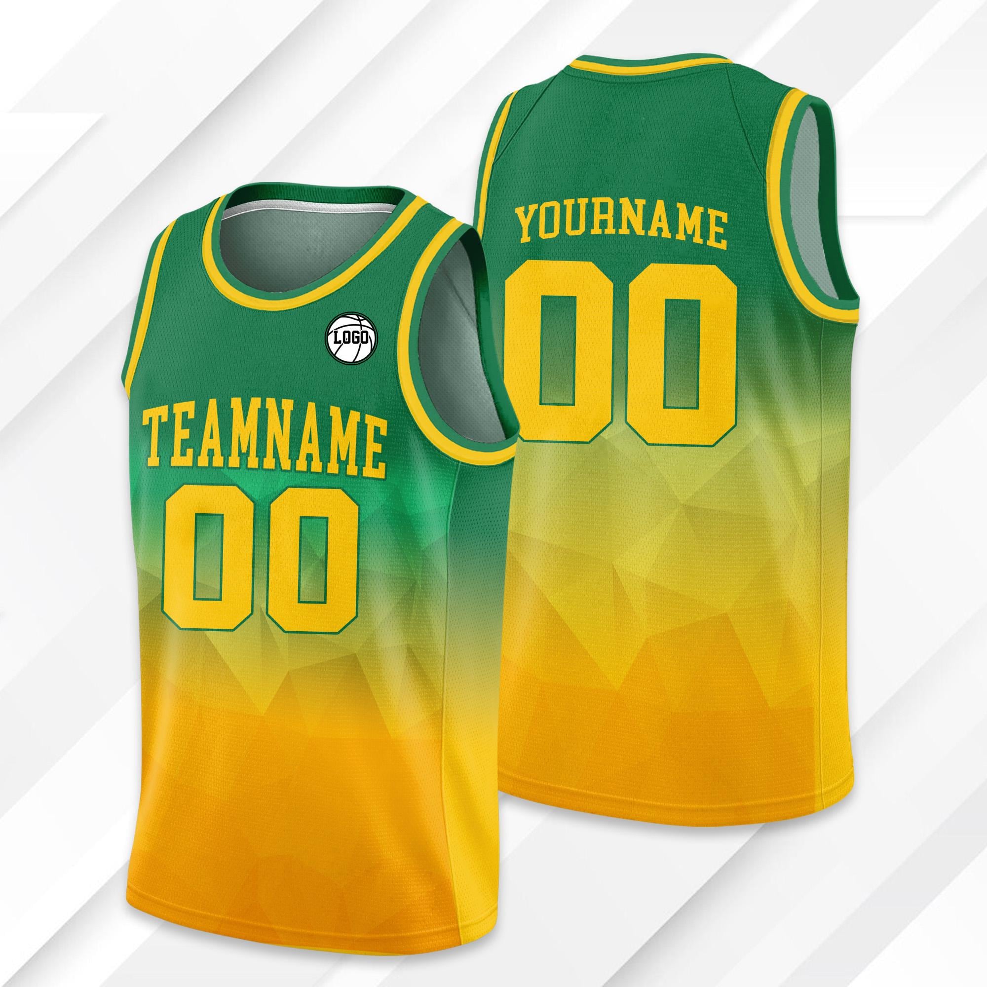 Personalized Basketball Jersey Tank Top Team Name Number For Adult Kid Youth, Custom Gradient Green Yellow Shirt Jersey For Basketball Fan