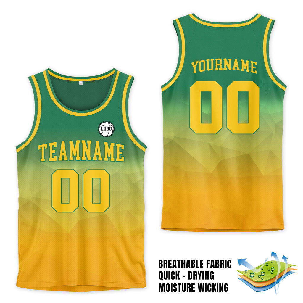Personalized Basketball Jersey Tank Top Team Name Number For Adult Kid Youth, Custom Gradient Green Yellow Shirt Jersey For Basketball Fan