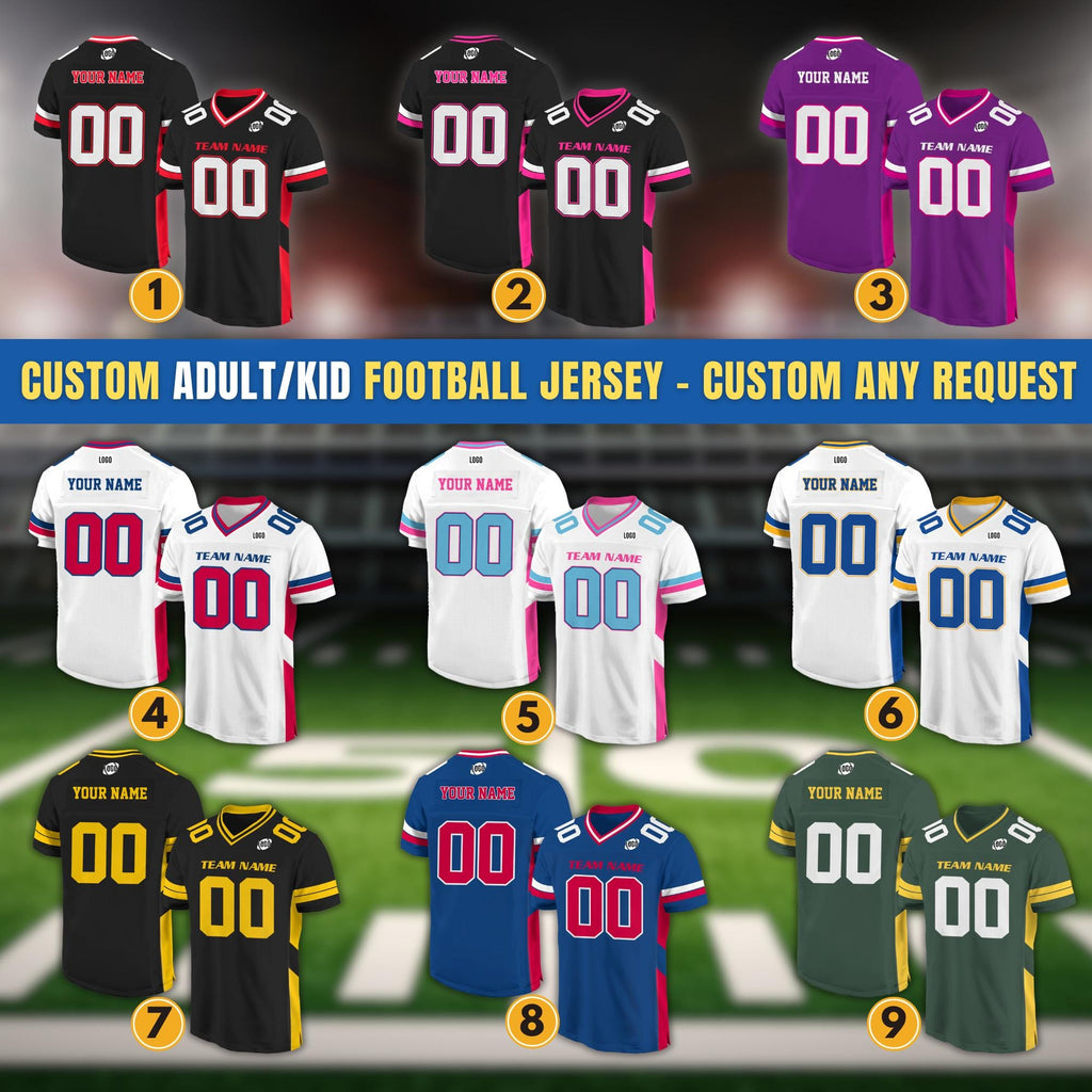Personalized Team Name Number Logo Football Jersey Shirt For Men Women Youth Kid, Custom Football Team Jersey Gifts For Football Fans