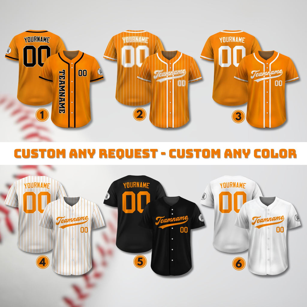 Custom Team Name Number Baseball Jersey for Men Women Youth, Personalized Jersey Orange White Black For Baseball Fan, Custom Jersey Request
