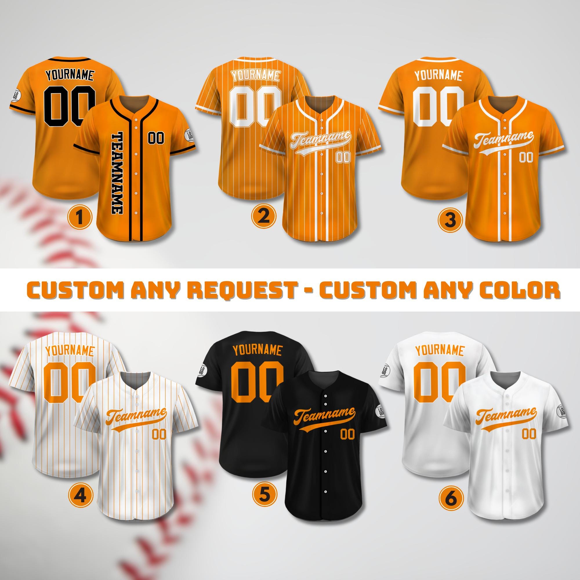 Custom Team Name Number Baseball Jersey for Men Women Youth, Personalized Jersey Orange White Black For Baseball Fan, Custom Jersey Request