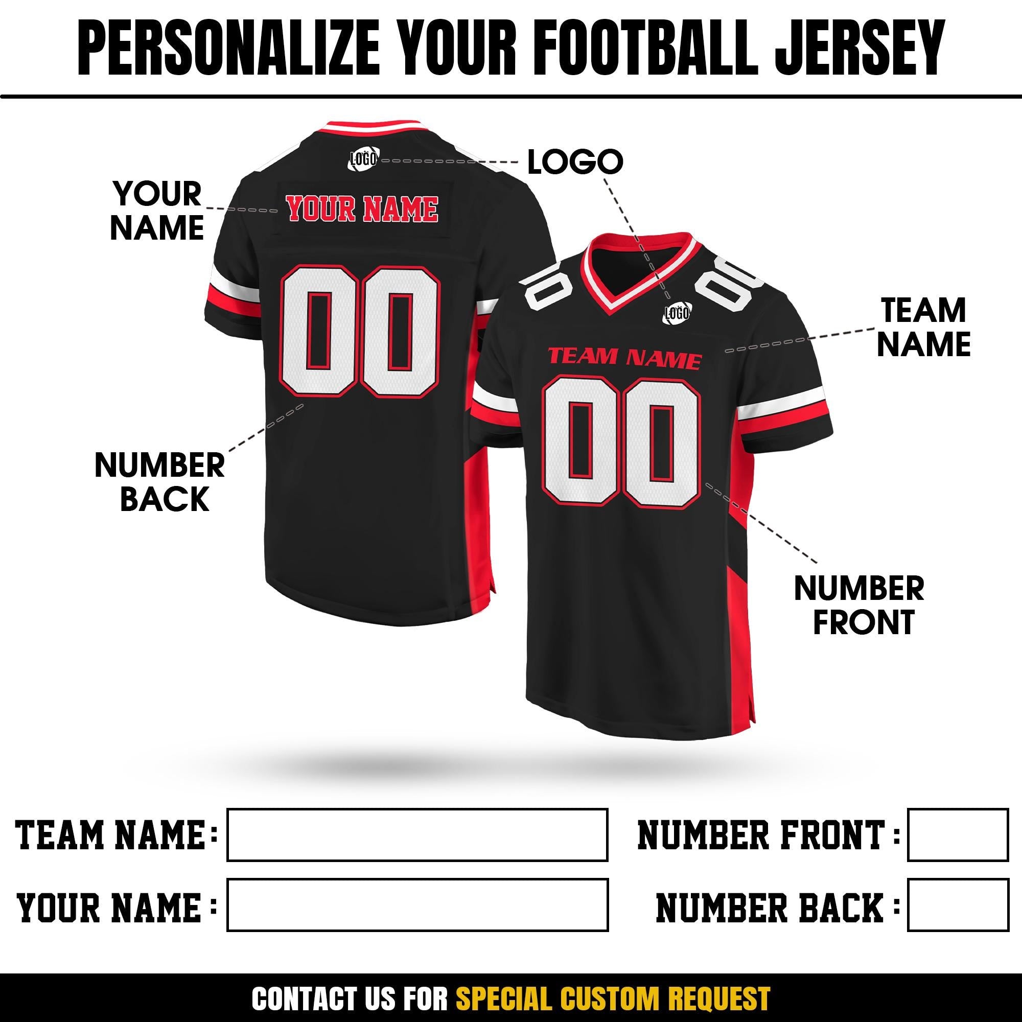 Personalized Team Name Number Football Jersey Shirt For Adult Kid, Custom Football Jersey, Short Sleeves V-neck Mesh Jersey College Football