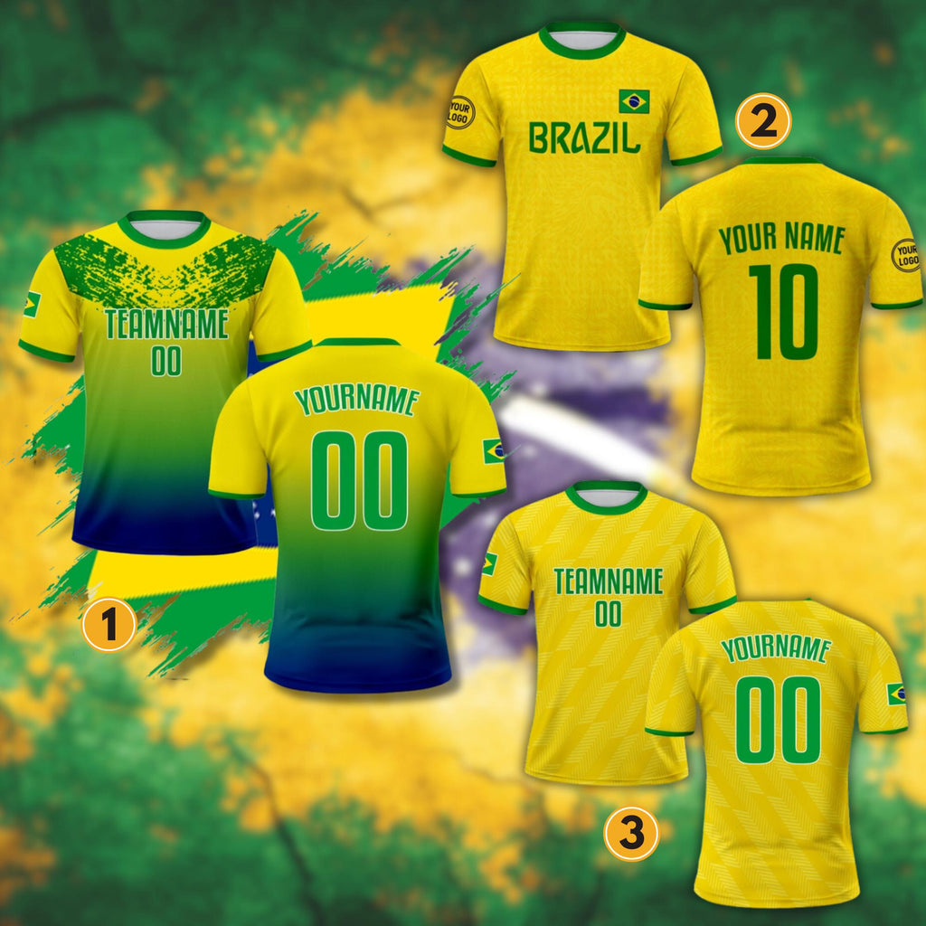 Custom Brazil Soccer Jersey for Men Women Youth Kid Shirt for Fans Player, Personalized Name Number Logo, National Team Soccer Jersey