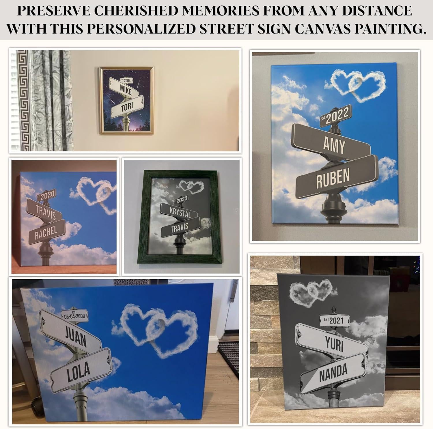 Personalized Name Vintage Street Sign Canvas, Wedding Wall Art Custom Name Date Crossroads Street Sign, Ideal Gift For Couples Anniversary