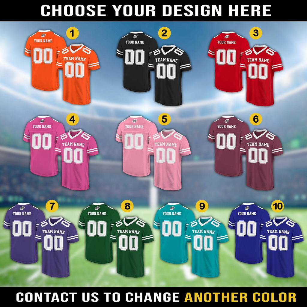Custom Men Women Youth Kid American Football Jersey, Personalized Football Jersey, Customized Team Name Number Football V-neck Mesh Jersey