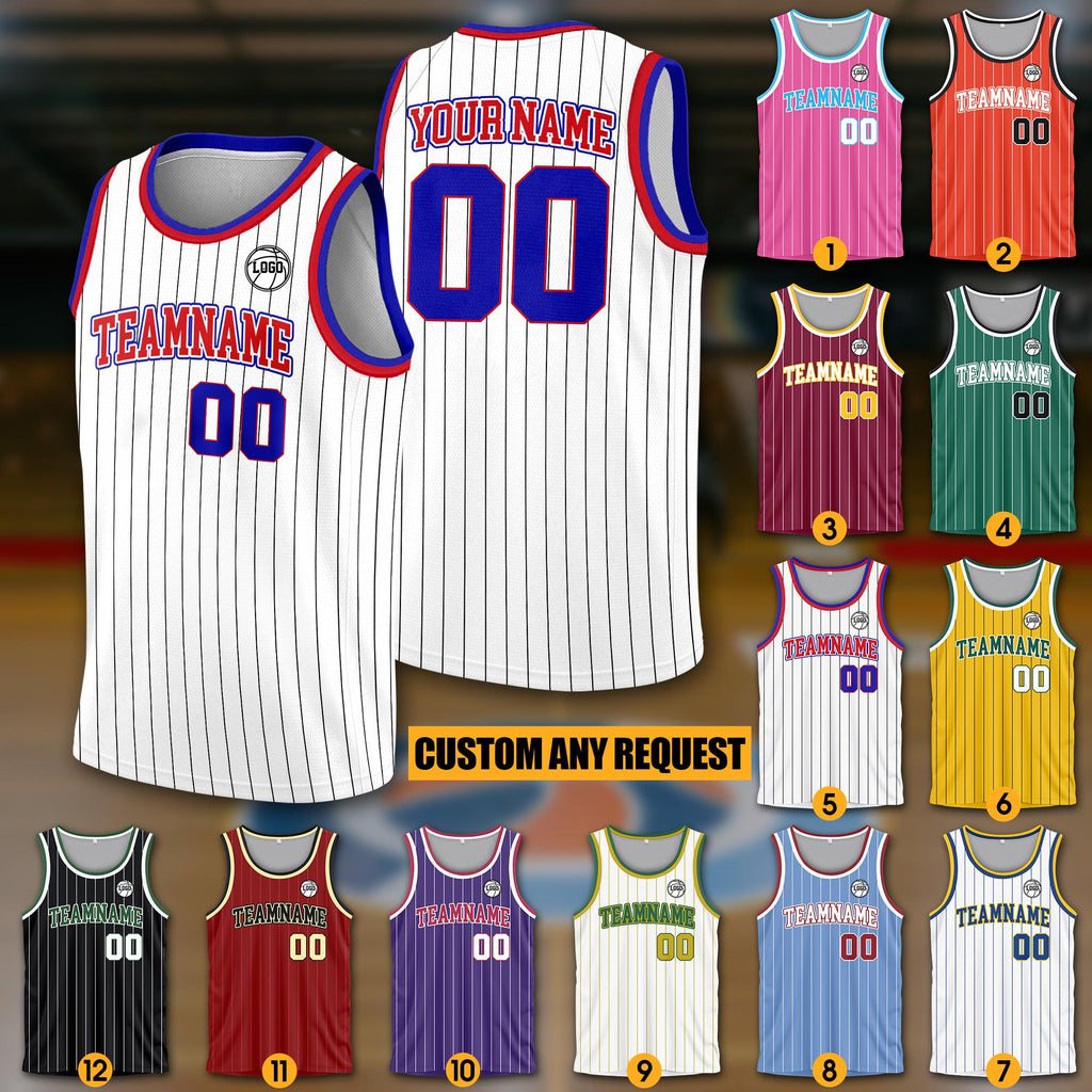 Custom Team Name Number Basketball Jersey For Adult Kid, Personalized Basketball Jersey Pinstripe, Sleeveless Jerseys Basketball Fans Gifts