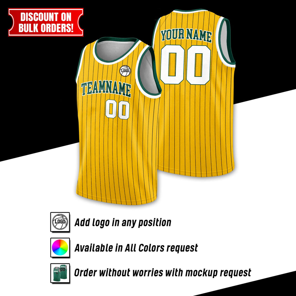 Personalized Team Name Number Basketball Jersey For Adult Youth Kid, Custom USA Basketball Jersey Sleeveless, Pinstripe Yellow Jersey