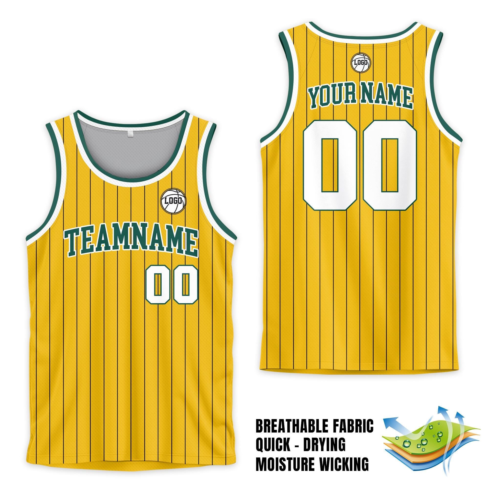 Personalized Team Name Number Basketball Jersey For Adult Youth Kid, Custom USA Basketball Jersey Sleeveless, Pinstripe Yellow Jersey