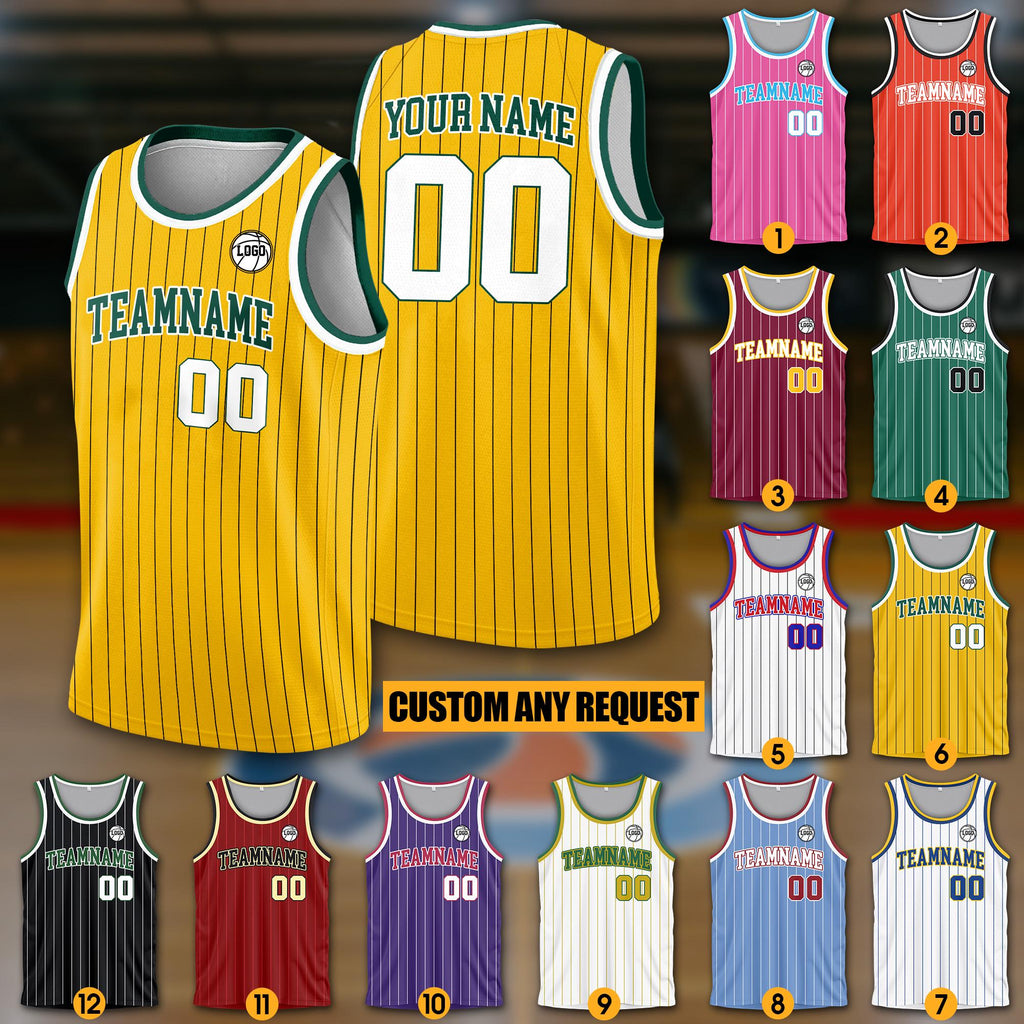 Personalized Team Name Number Basketball Jersey For Adult Youth Kid, Custom USA Basketball Jersey Sleeveless, Pinstripe Yellow Jersey