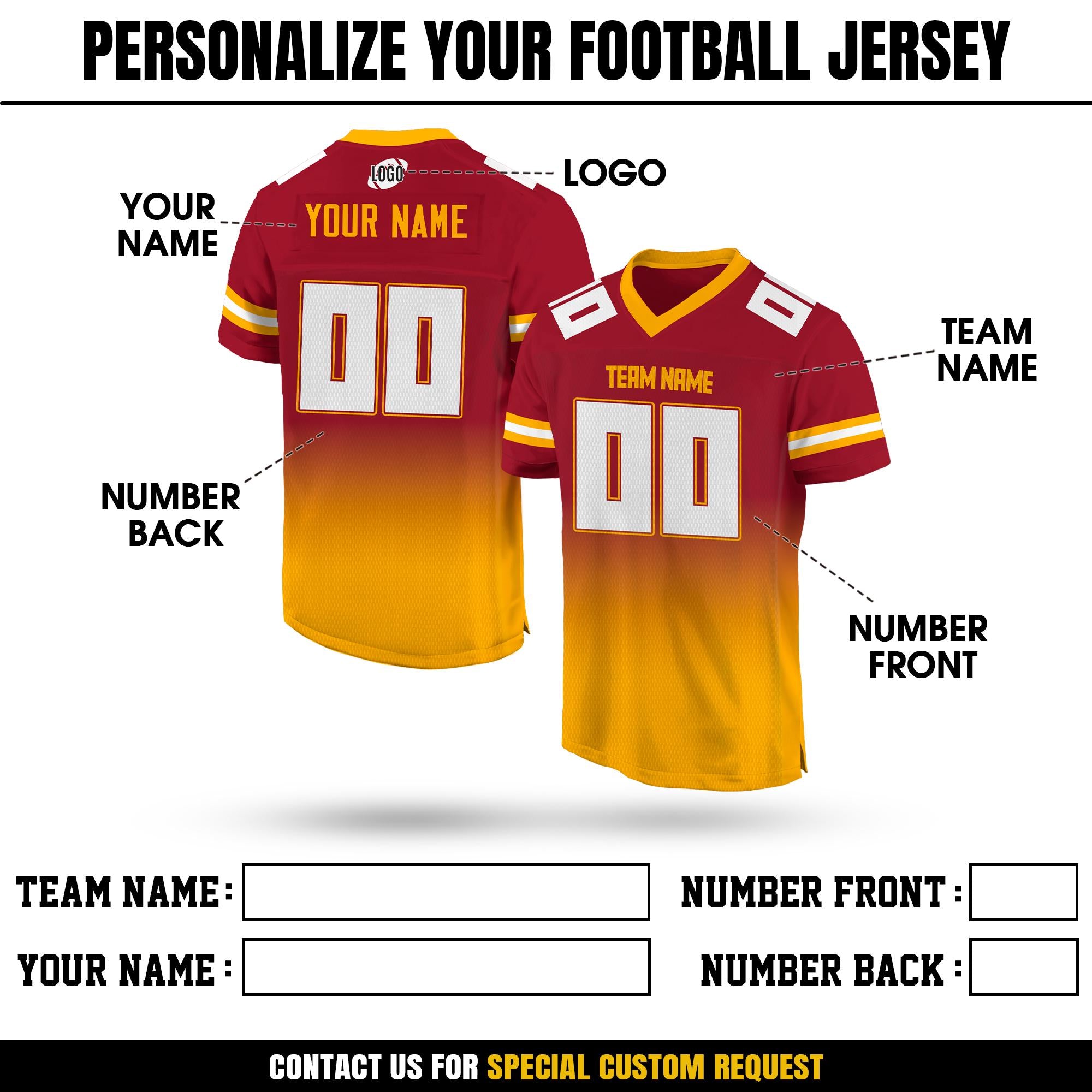 Personalized Team Name & Number Football Jersey For Women Men Youth Kid, Custom Front Back Football V-neck shirt, Football Gift for Fans