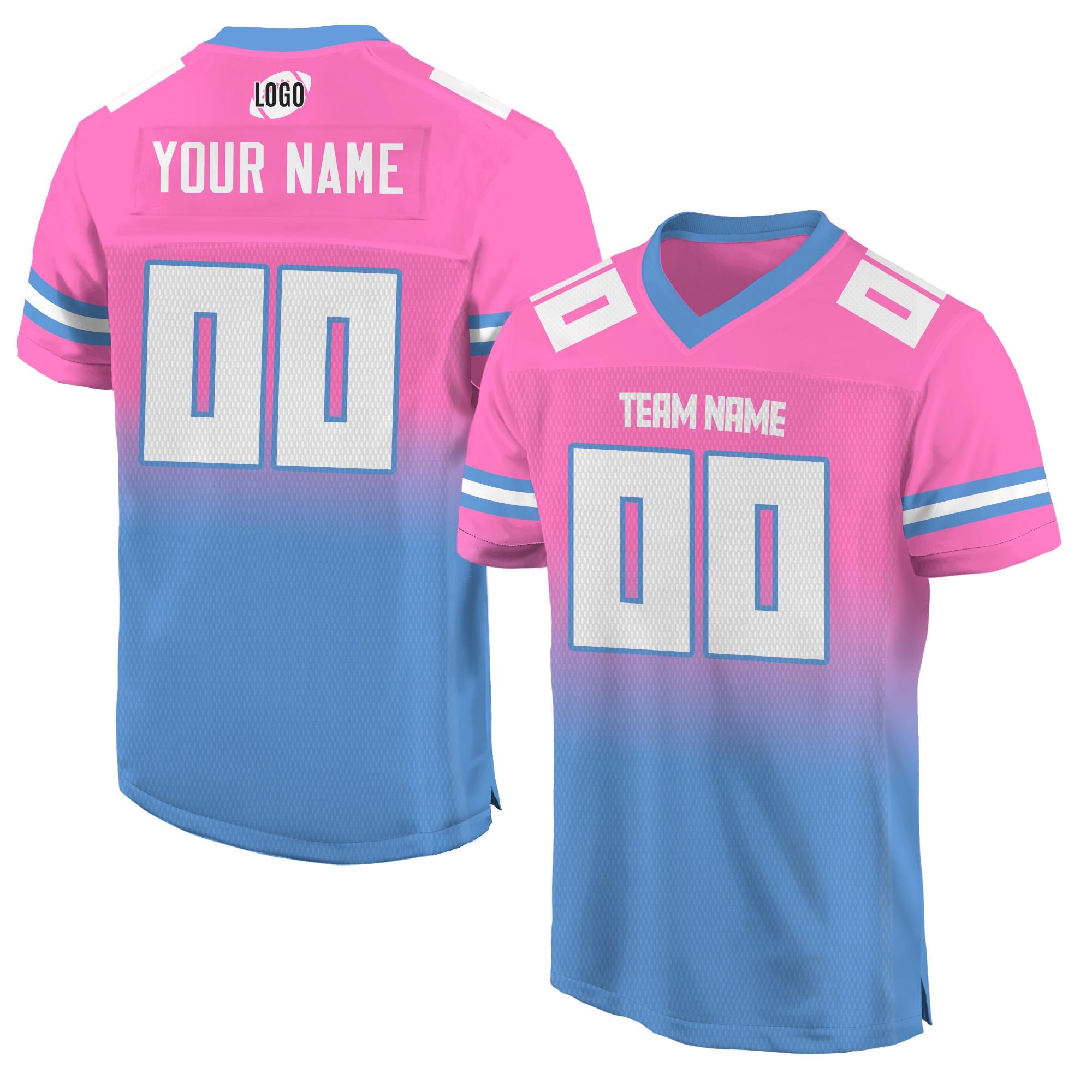 Personalized Team Name & Number Football Jersey For Adult Youth, Custom Football Shirt For American Football Fan, Gradient Pink Blue Jersey