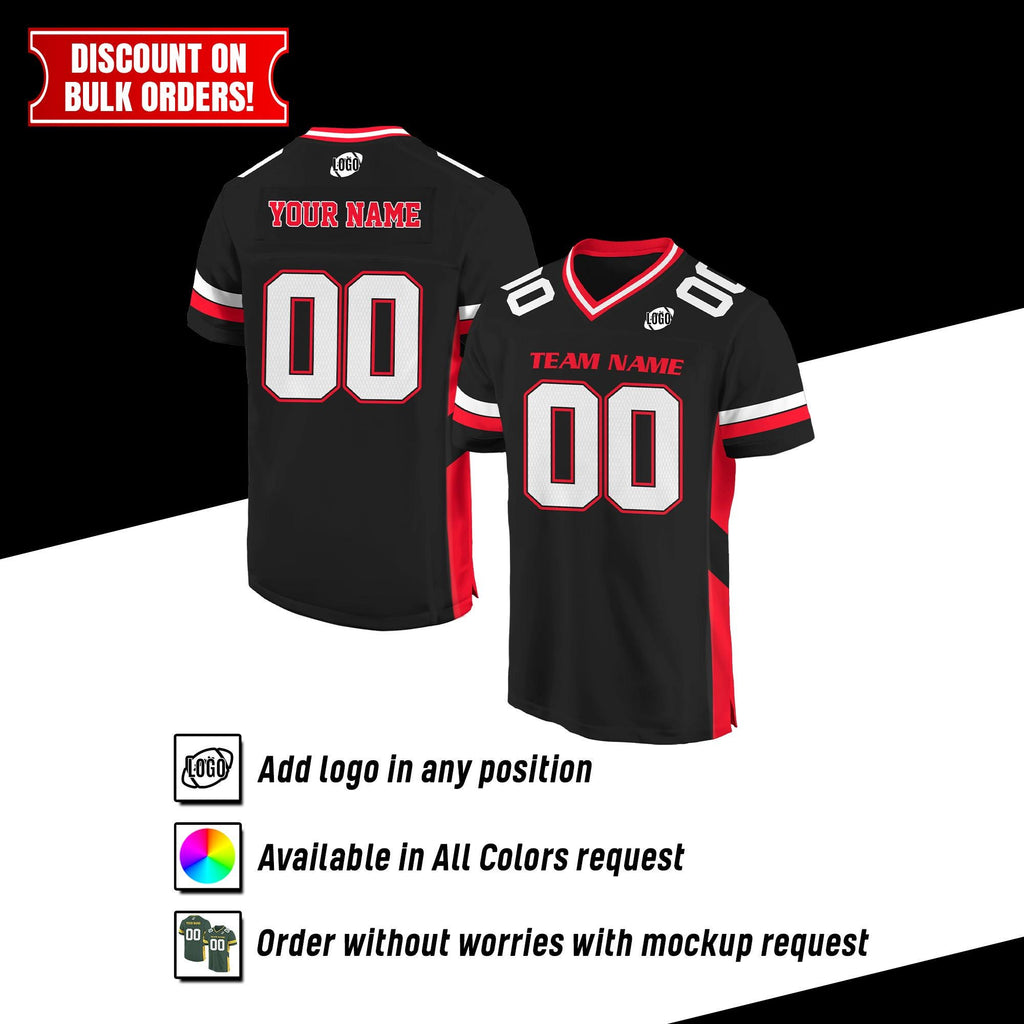 Personalized Team Name Number Football Jersey Shirt For Adult Kid, Custom Football Jersey, Short Sleeves V-neck Mesh Jersey College Football