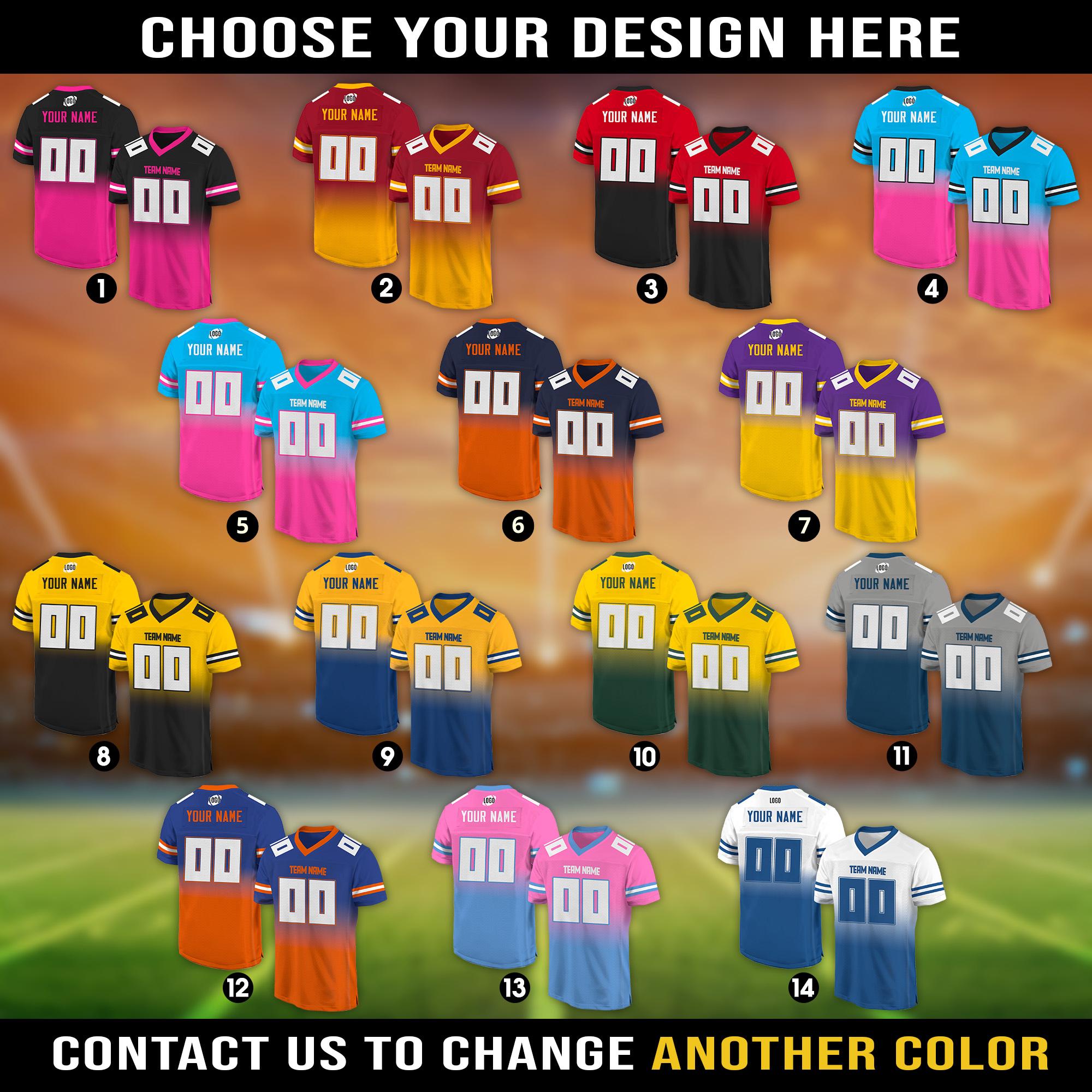 Personalized Team Name & Number Football Jersey For Adult Youth, Custom Football Shirt For American Football Fan, Gradient Pink Blue Jersey