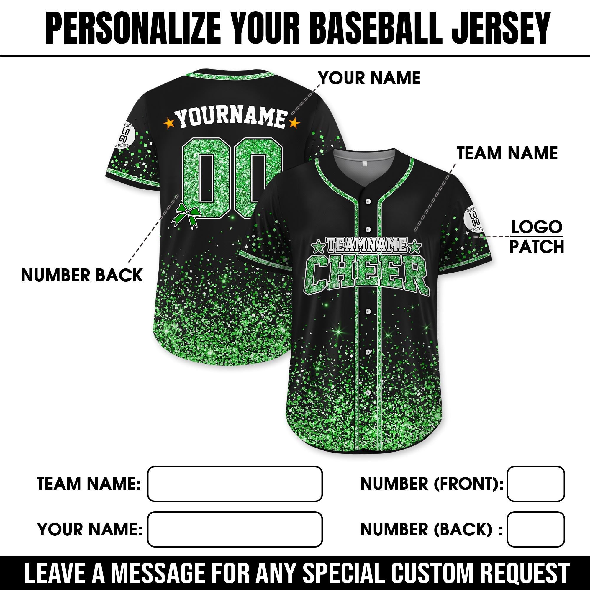 Custom Name Glitter Gradient Baseball Jersey for Men Women Youth Kid, Custom Name Cheer Ribbon Baseball Jersey, Faux Glitter Cheer Jersey