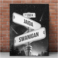 Custom Name Date Crossroads Street Sign, Personalized Name Vintage Street Sign Canvas Wedding Wall Art Ideal Gift For Couples Anniversary