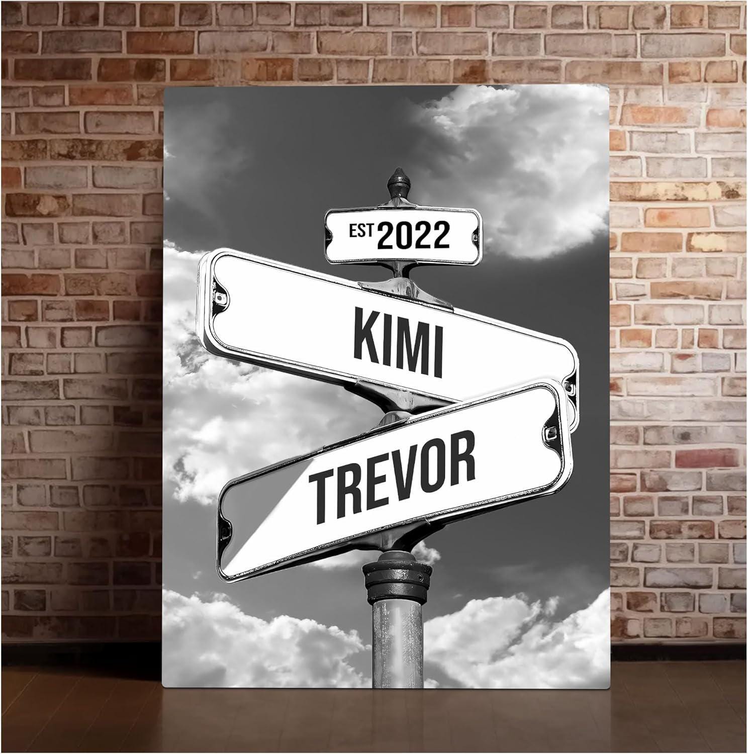 Personalized Name Vintage Street Sign Canvas, Wedding Wall Art Custom Name Date Crossroads Street Sign, Ideal Gift For Couples Anniversary