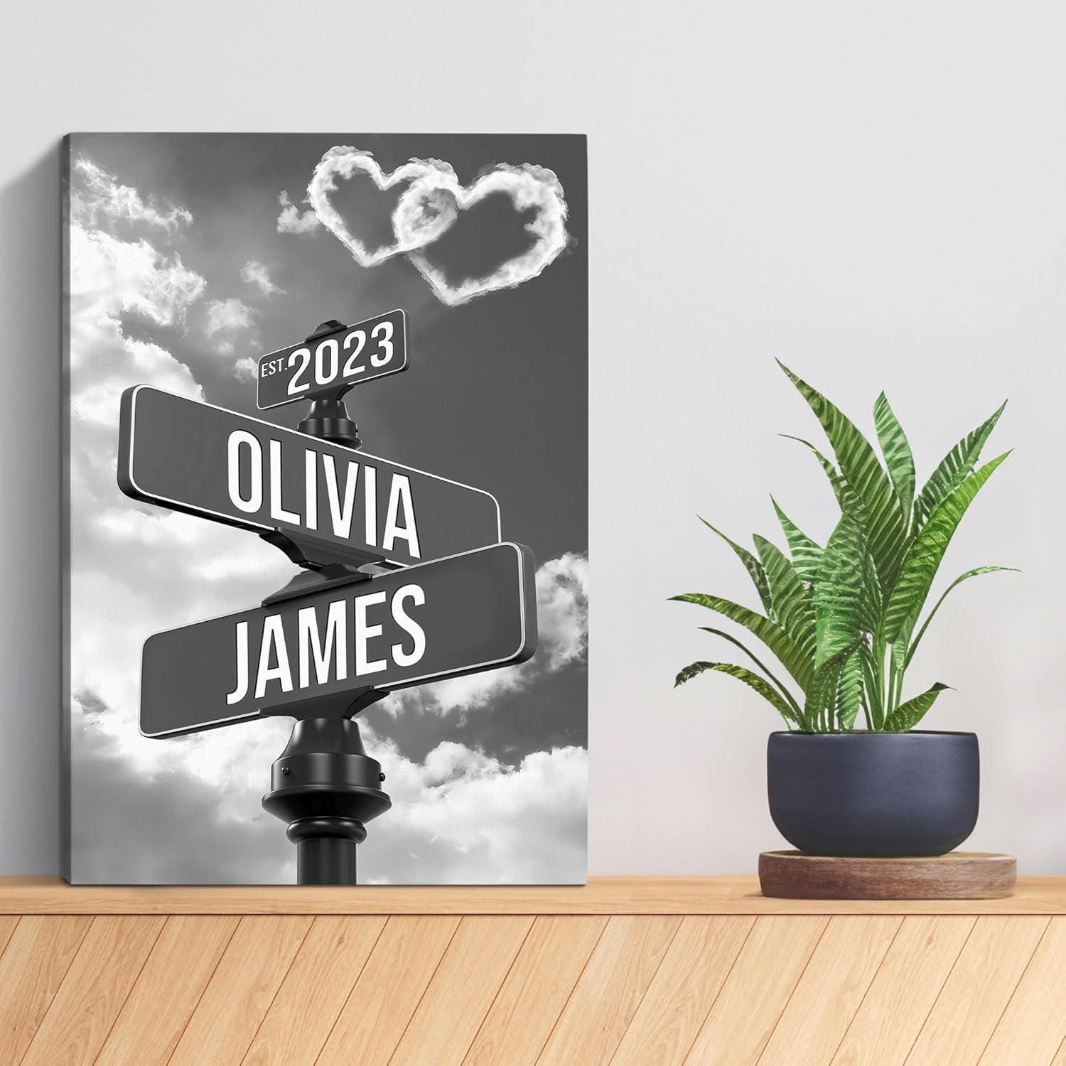 Custom Name And Date Street Sign Canvas Print, Personalized Canvas Vintage Street Sign Gift For Couples, Valentine day gift, Newlywed Gift