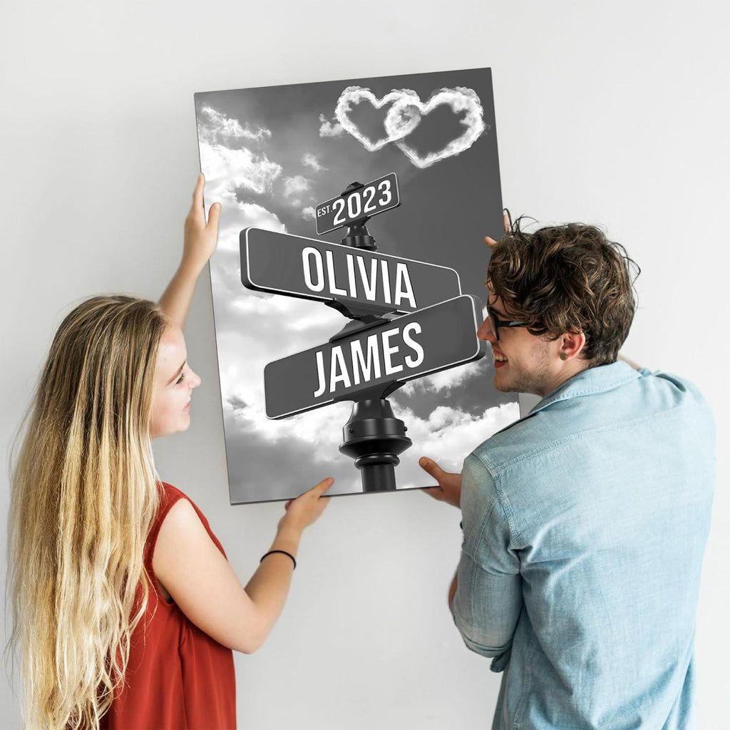 Custom Name And Date Street Sign Canvas Print, Personalized Canvas Vintage Street Sign Gift For Couples, Valentine day gift, Newlywed Gift