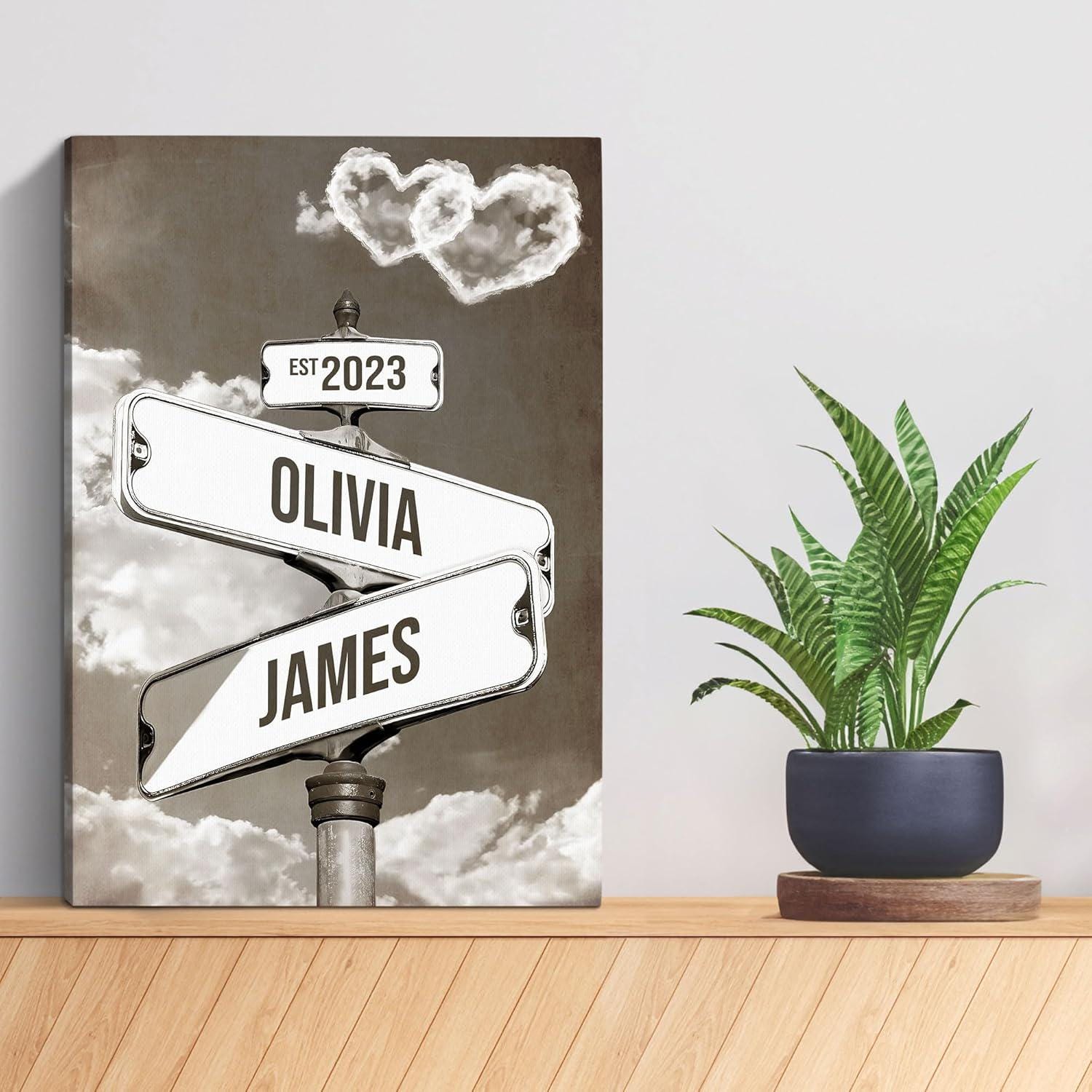 Personalized Crossroads Street Sign For Couples, Custom Name And Date Vintage Street Sign Canvas Print, Anniversary Valentines Day Gift