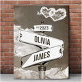 Personalized Crossroads Street Sign For Couples, Custom Name And Date Vintage Street Sign Canvas Print, Anniversary Valentines Day Gift