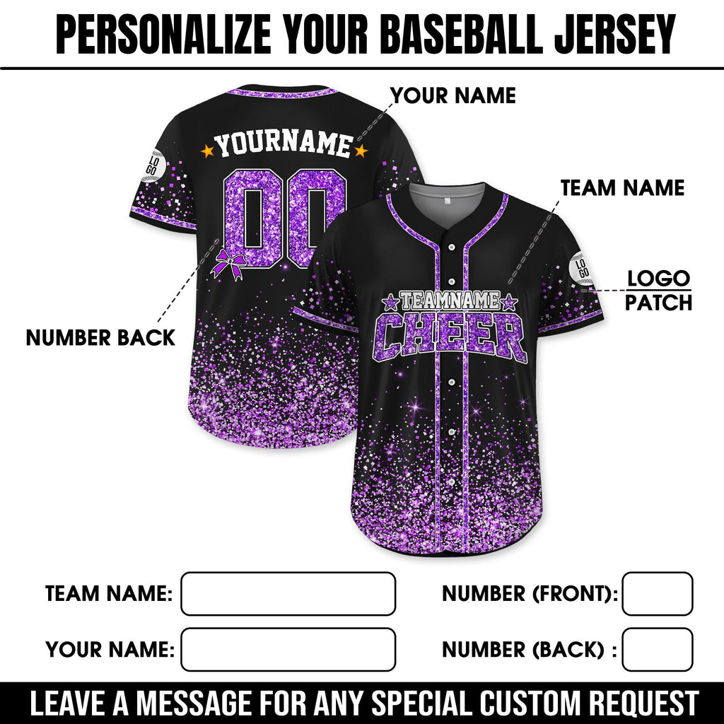 Custom Glitter Baseball Jersey with Team Name Number for Women Girl, Custom Name Cheerleading Shirt For Cheerleader, Sparkly Jersey Gifts