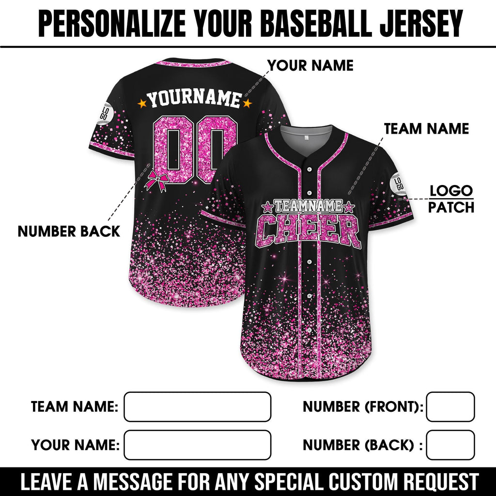 Custom Name Glitter Gradient Baseball Jersey for Men Women Youth Kid, Custom Name Cheer Ribbon Baseball Jersey, Faux Glitter Cheer Jersey