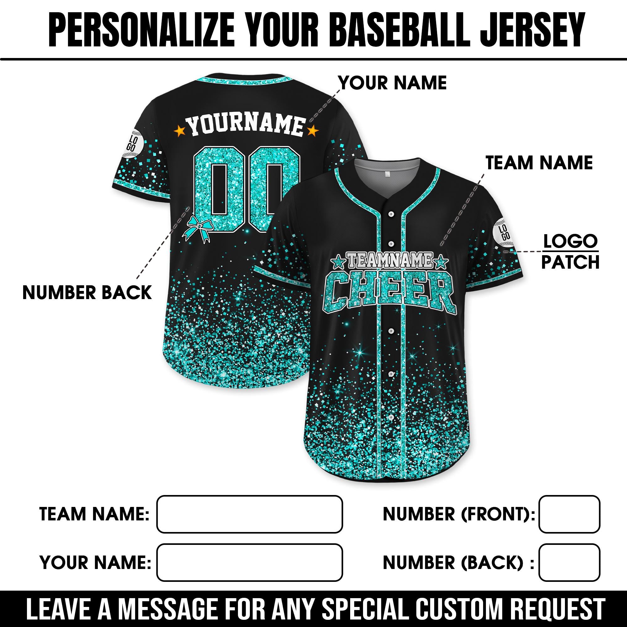 Custom Name Glitter Gradient Baseball Jersey for Men Women Youth Kid, Custom Name Cheer Ribbon Baseball Jersey, Faux Glitter Cheer Jersey