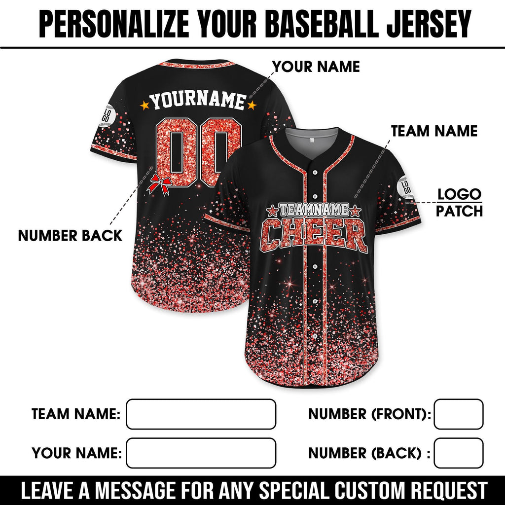 Custom Name Glitter Gradient Baseball Jersey for Men Women Youth Kid, Custom Name Cheer Ribbon Baseball Jersey, Faux Glitter Cheer Jersey