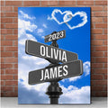 Custom Name And Date Street Sign Canvas Print, Personalized Canvas Vintage Valentines day Gift For Couples, Crossroads Intersection Sign