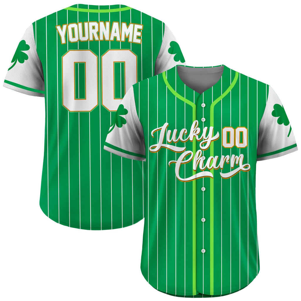 Personalized St Patrick's Day Baseball Jersey with Lucky Charm Shamrock, Custom Name & Number Jersey for Adult Kid, St. Patrick's Day Outfit