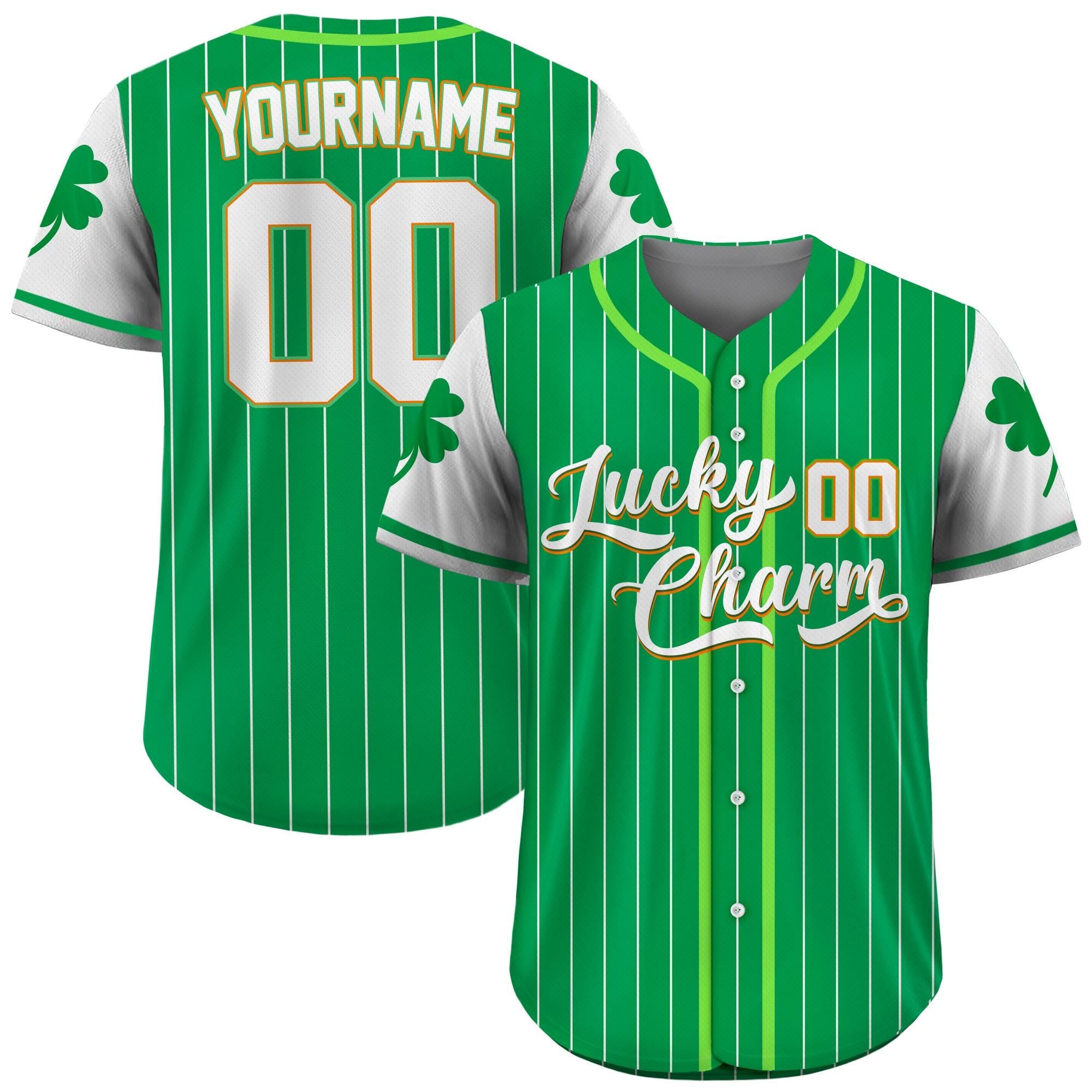 Personalized St Patrick's Day Baseball Jersey with Lucky Charm Shamrock, Custom Name & Number Jersey for Adult Kid, St. Patrick's Day Outfit