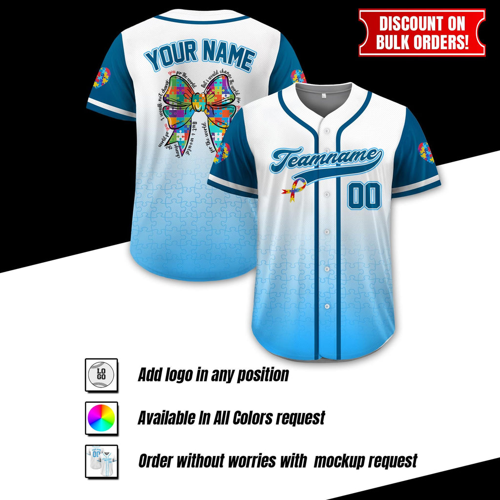 Personalized Autism Awareness Baseball Jersey, Custom Name Number Puzzle Autism Baseball Jersey, Autism Warrior Support Baseball Jersey
