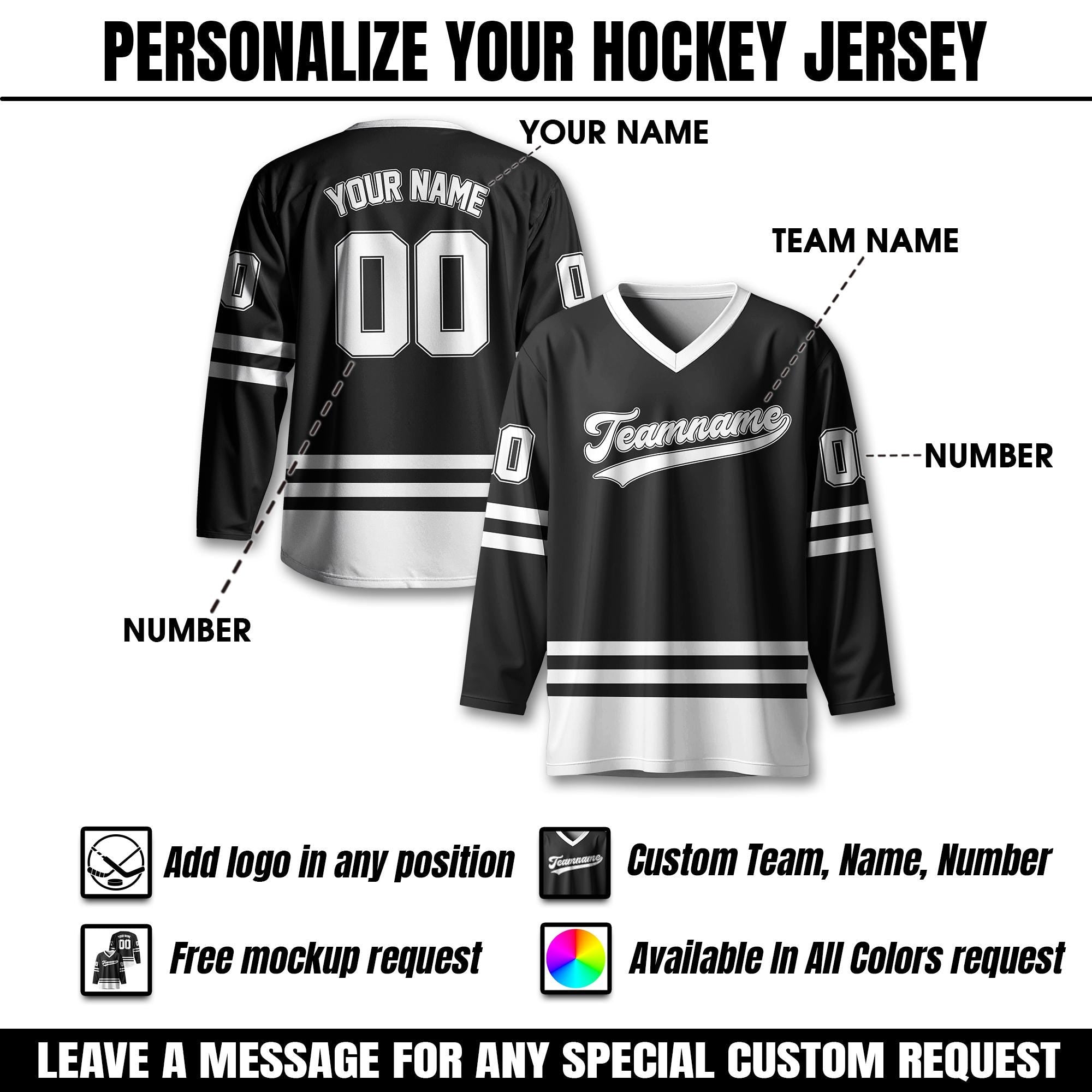 Personalized Ice Hockey Jersey Men Women, Custom Name Number Long Sleeve Jerseys Shirt Sport Team Uniform for Hockey Fans Gift