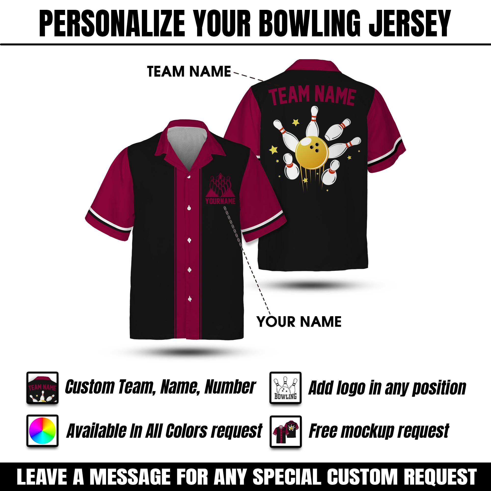 Personalized Hawaiian Bowling Jersey for Adult Youth Kid, Custom Name Matching Bowling Team Jersey Shirt, Button Down Bowling Jersey Gift