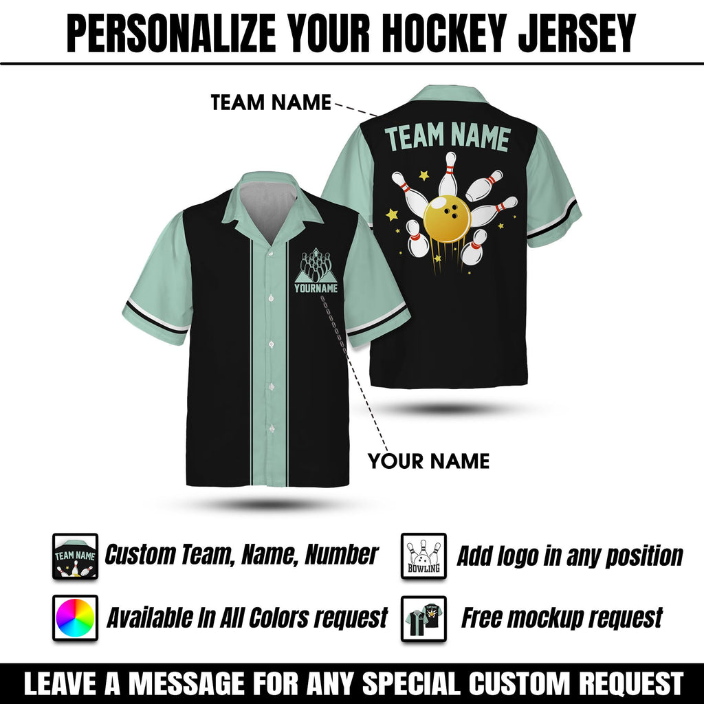 Custom Hawaiian Bowling Jersey for Men Women Youth Kid, Matching Bowling Team Jersey, Short Sleeve Button Down Hawaii Bowling Jersey Gift