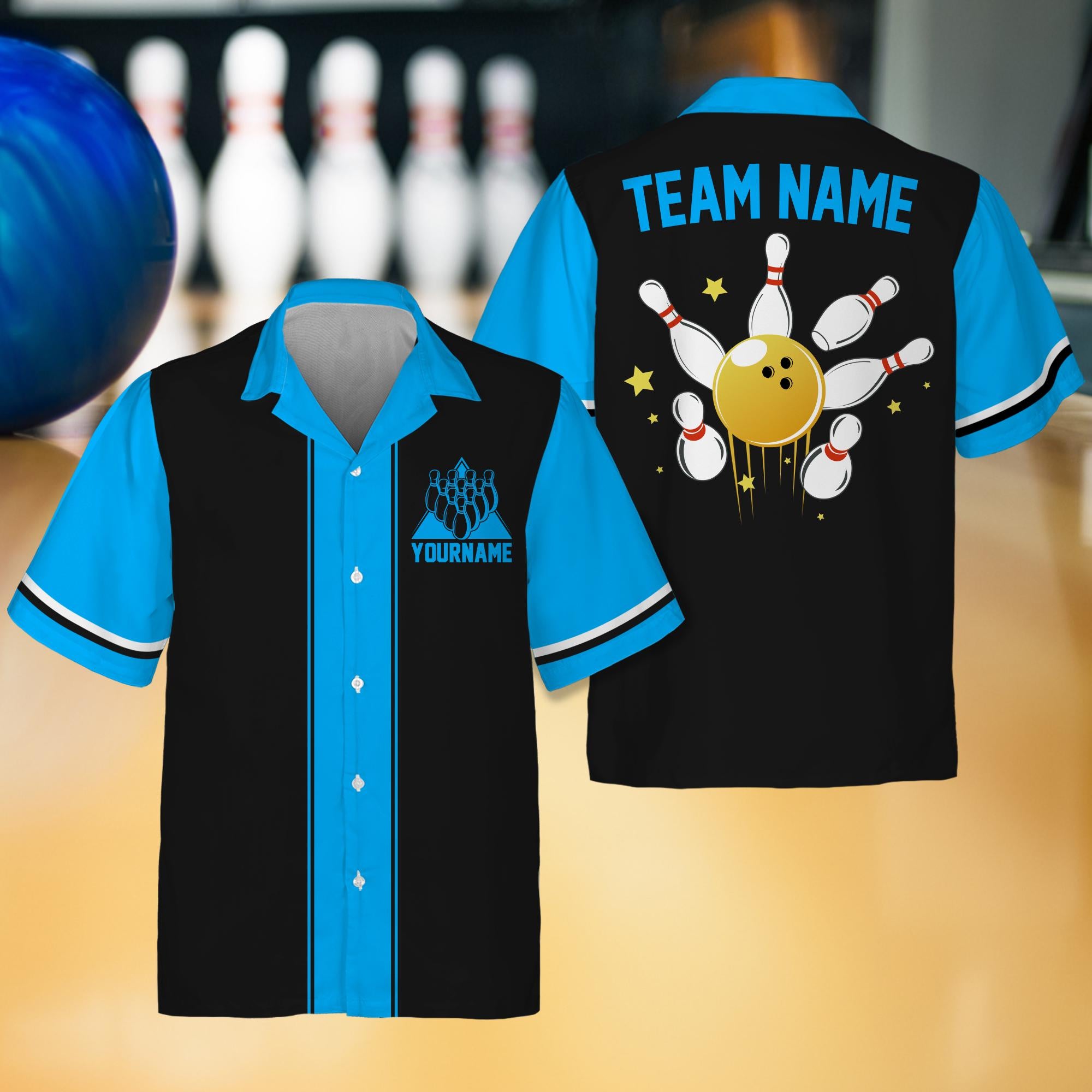 Personalized Hawaiian Bowling Jersey for Adult Youth Kid, Custom Name Matching Bowling Team Jersey Shirt, Button Down Vintage Bowling shirt
