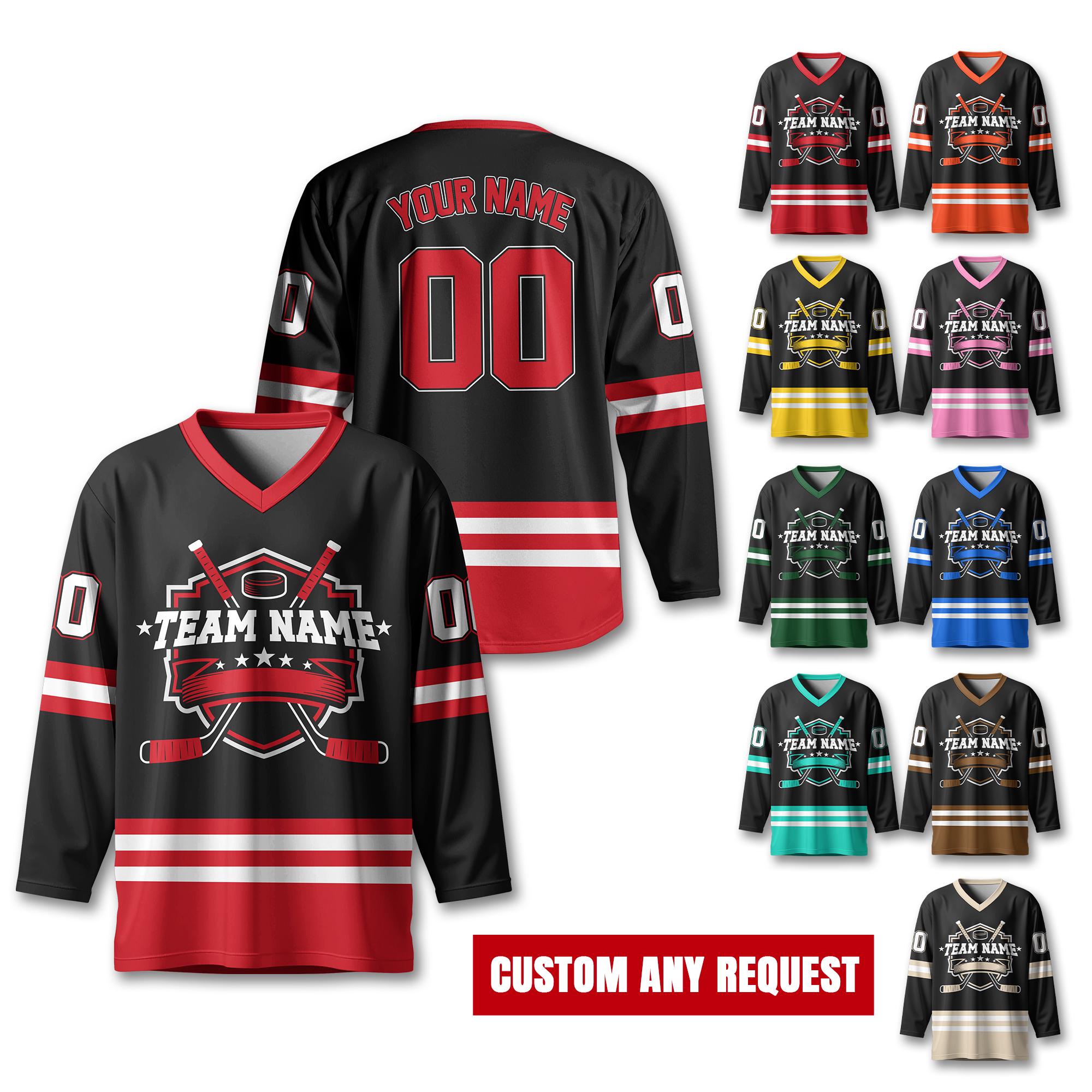 Custom Team Name Number And Logo Hockey Jersey, Personalized V-Neck Sports Hockey Jersey for Men Women Youth, Hockey Gift For Hockey Fans