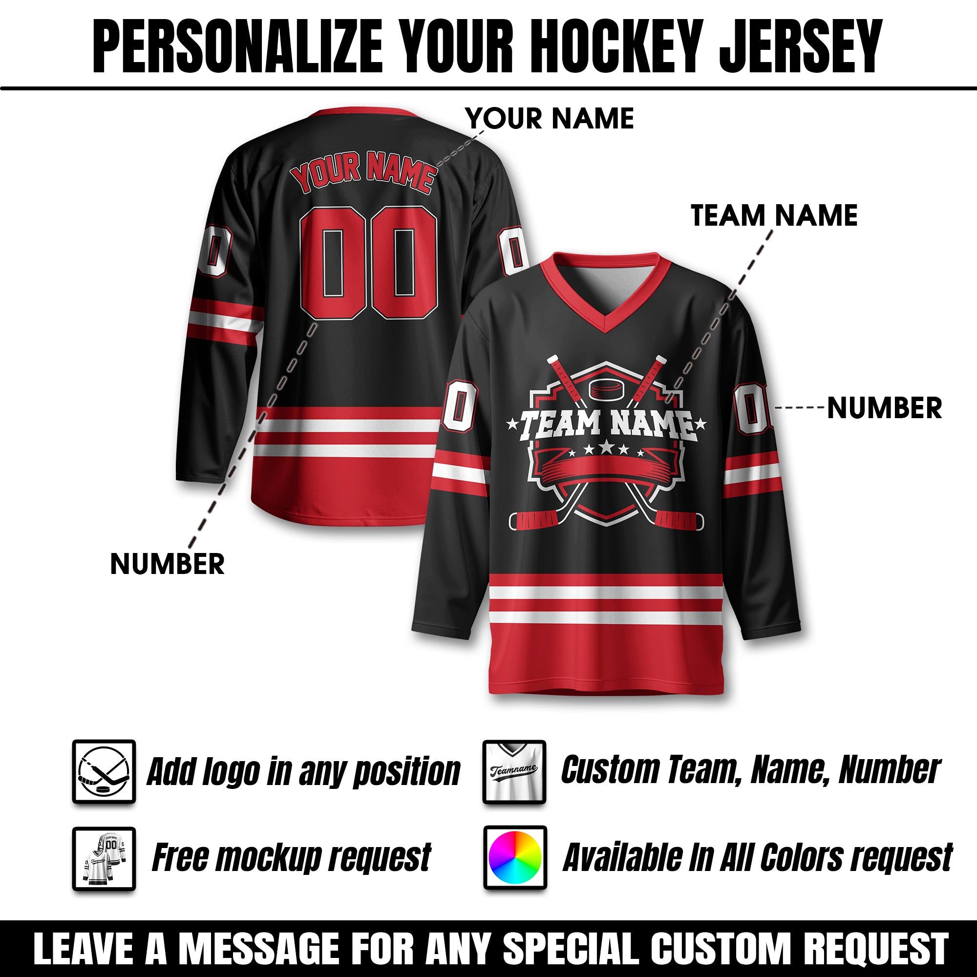 Custom Unisex Hockey Jersey, Custom Team Name Number And Logo, Personalized V-Neck Sports Hockey Jersey for Men Women, Gift For Hockey Fans