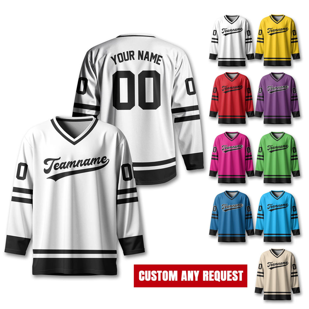 Custom Team Name Number And Logo Hockey Jersey, Personalized V-Neck Sports Hockey Jersey for Men Women Youth, Hockey Gift For Hockey Fans