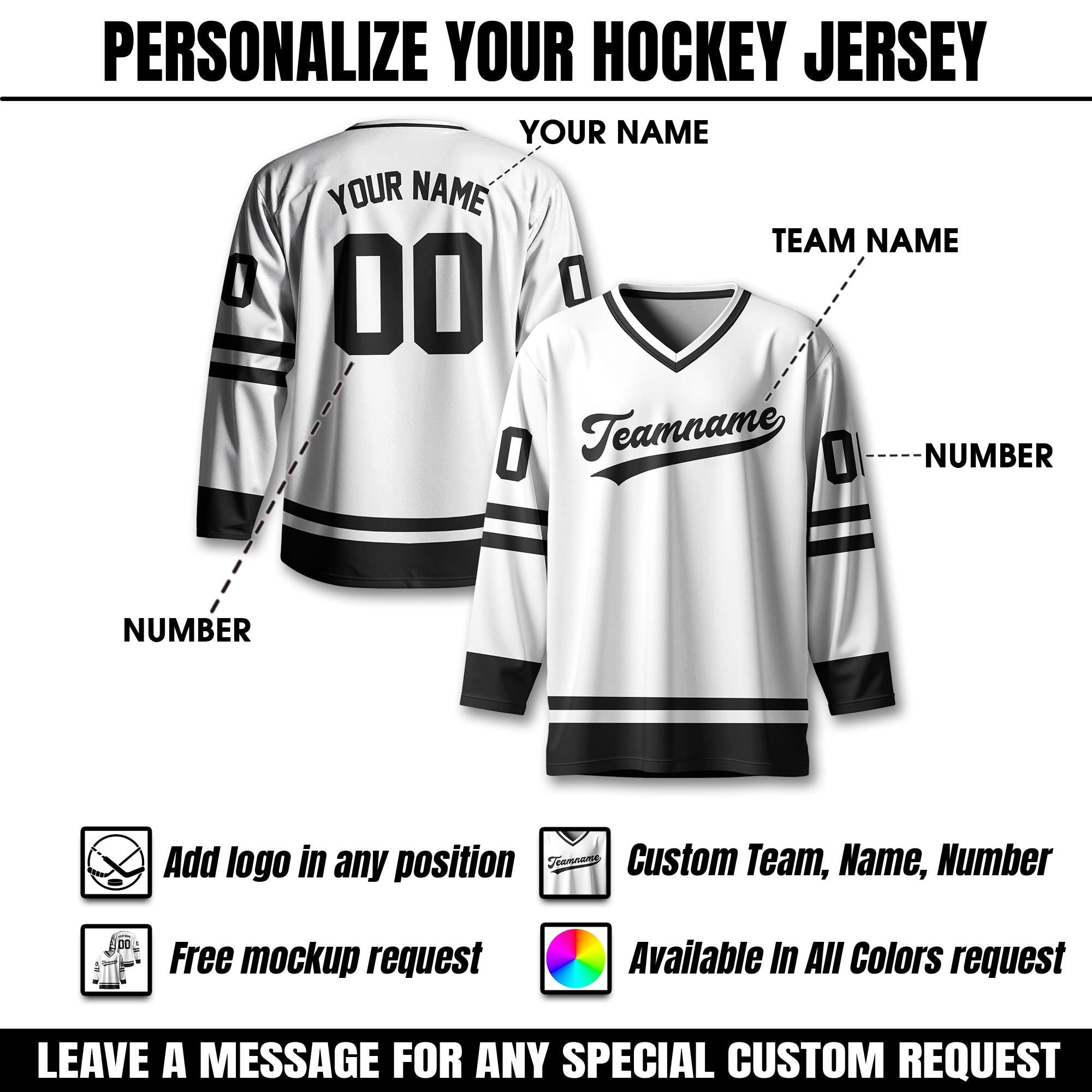 Custom Team Name Number And Logo Hockey Jersey, Personalized V-Neck Sports Hockey Jersey for Men Women Youth, Hockey Gift For Hockey Fans