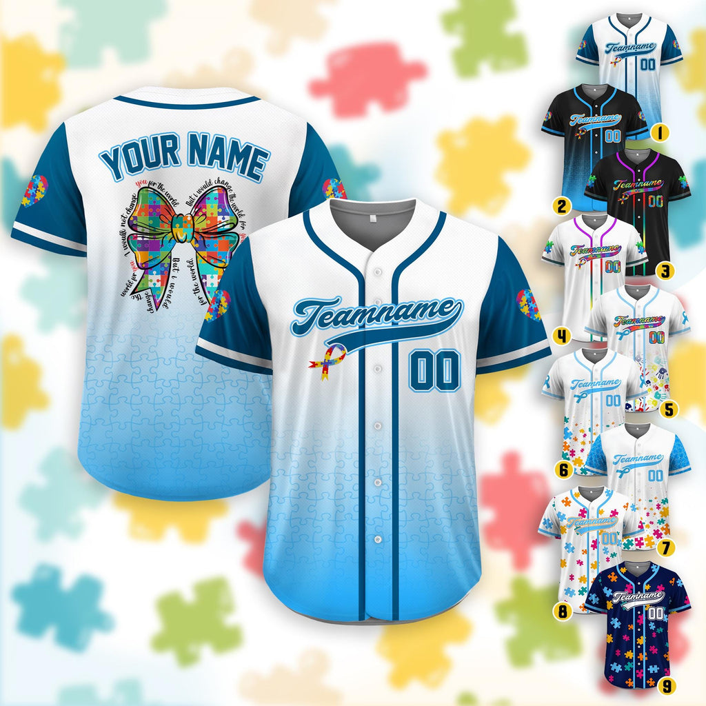 Personalized Autism Awareness Baseball Jersey, Custom Name Number Puzzle Autism Baseball Jersey, Autism Warrior Support Baseball Jersey