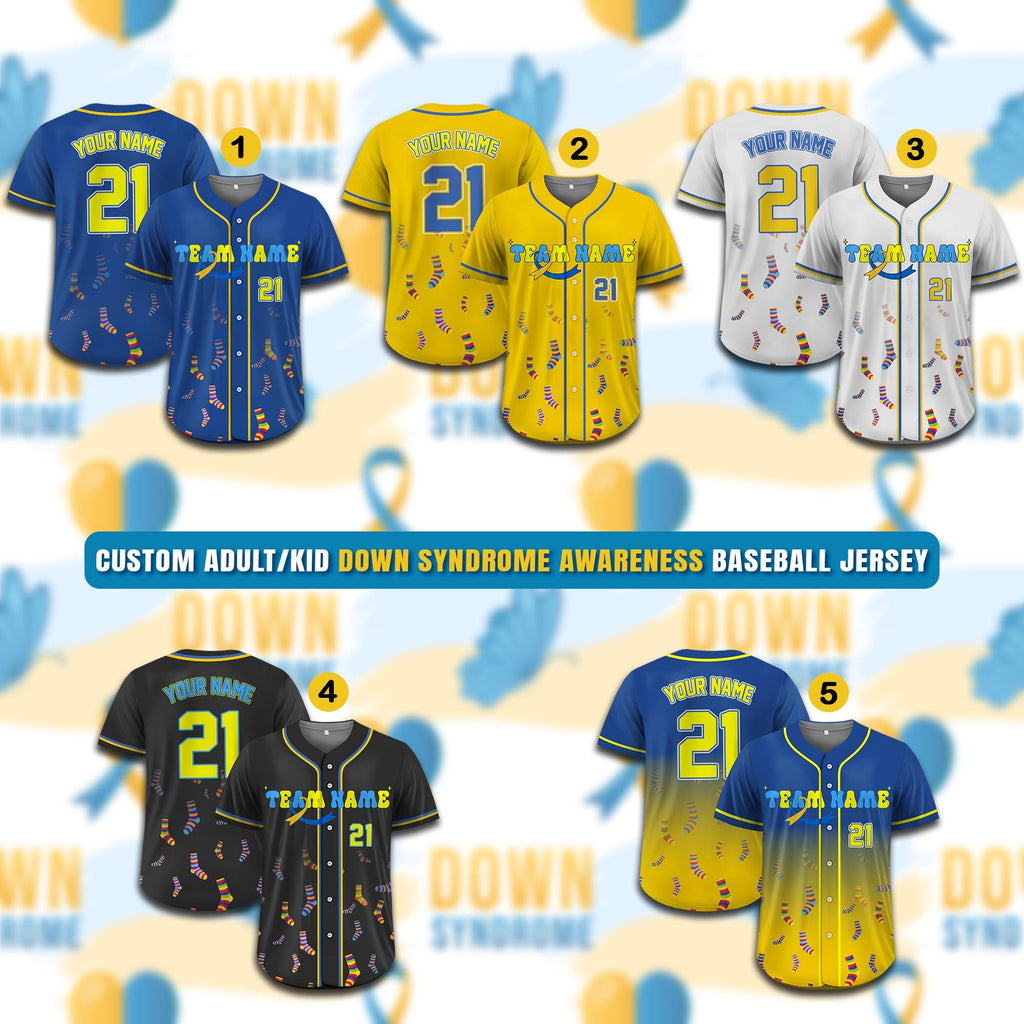 Personalized Down Syndrome Awareness Baseball Jersey for Men Women Youth Kid, Down Syndrome Awareness Gift Support Squad T21 Jersey Shirt
