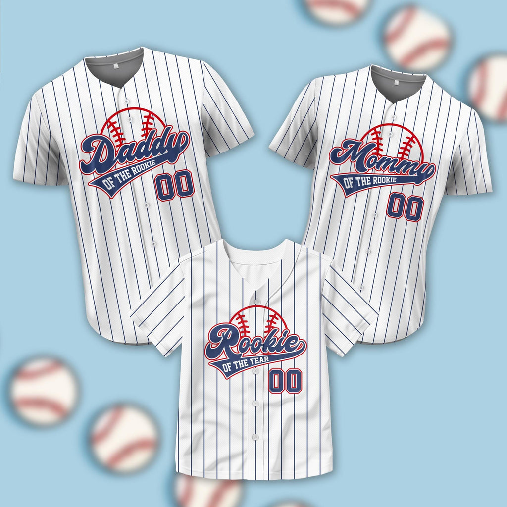Personalized Daddy Mommy Of The Rookie Baseball Jersey, Custom Name Number Rookie Family Matching Shirt, Rookie Of The Year Birthday Boy