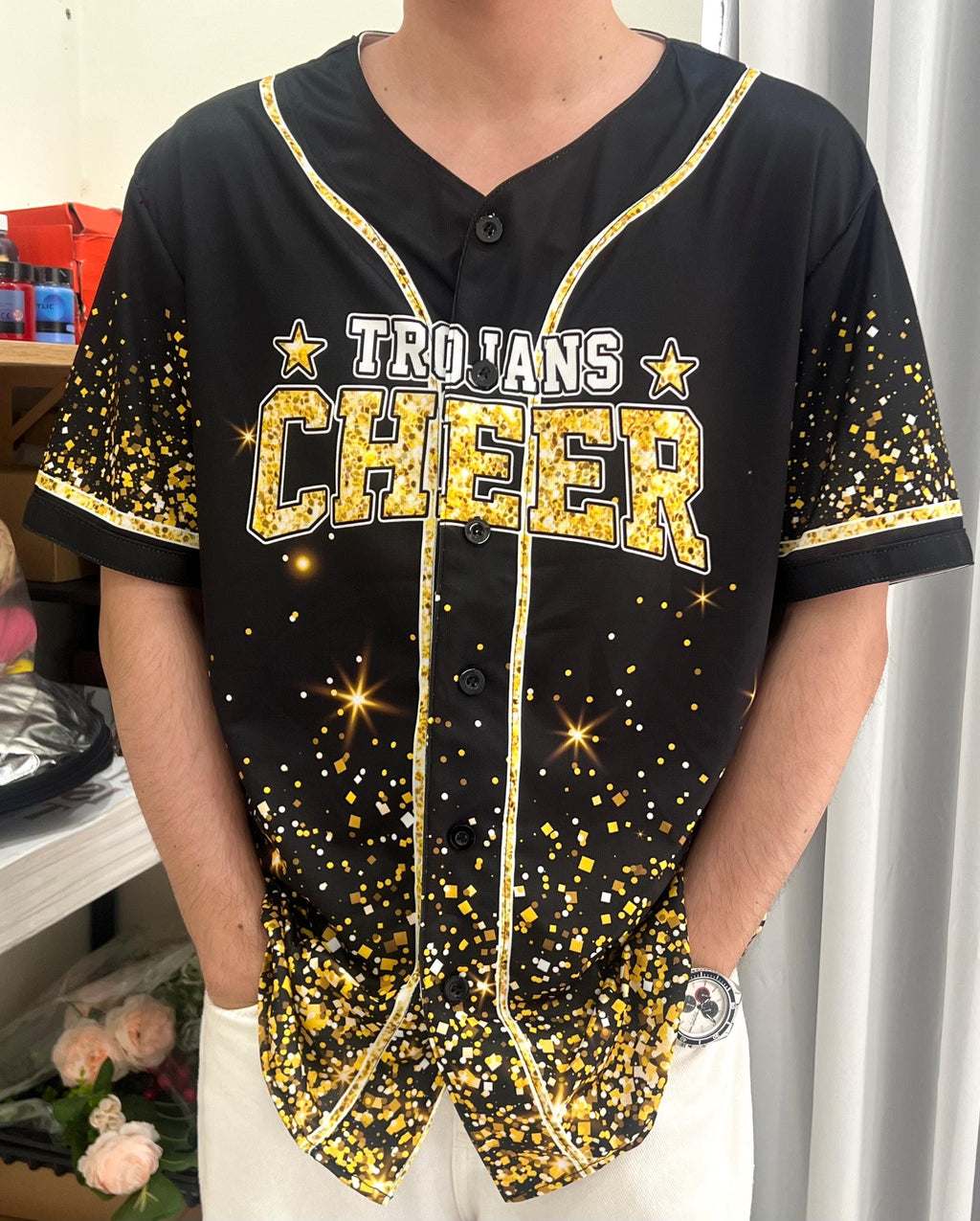 Personalized Team Name Number Glitter Cheer Baseball Jersey for Men Women Youth Kid, Custom Name Coquette Bow Cheer Jersey For Cheerleader